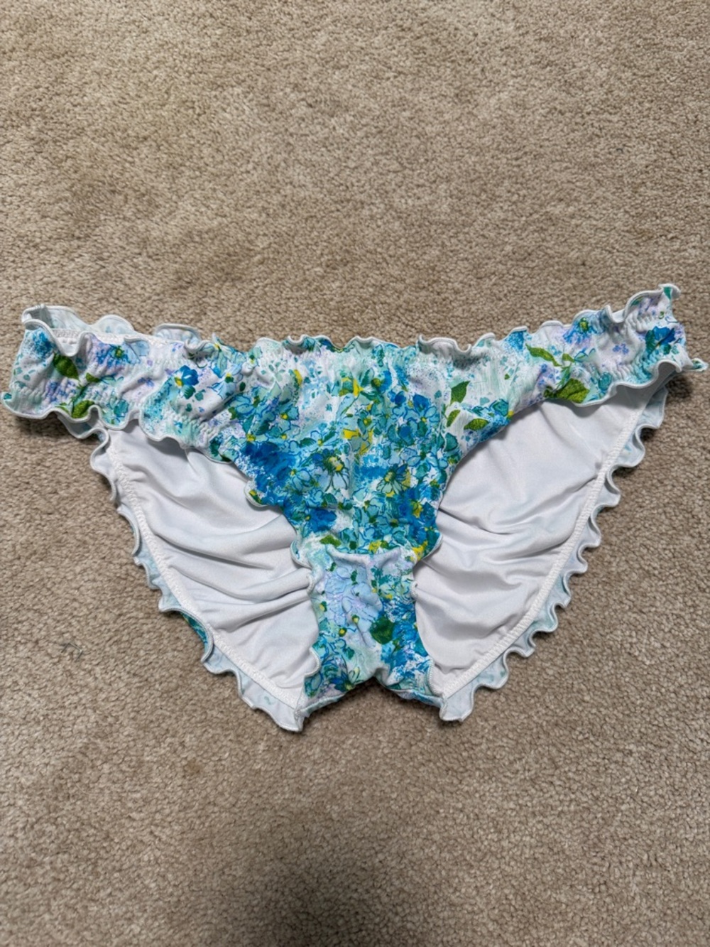 Victoria’s Secret Floral Ruffle Bikini Bottoms in Blue & White